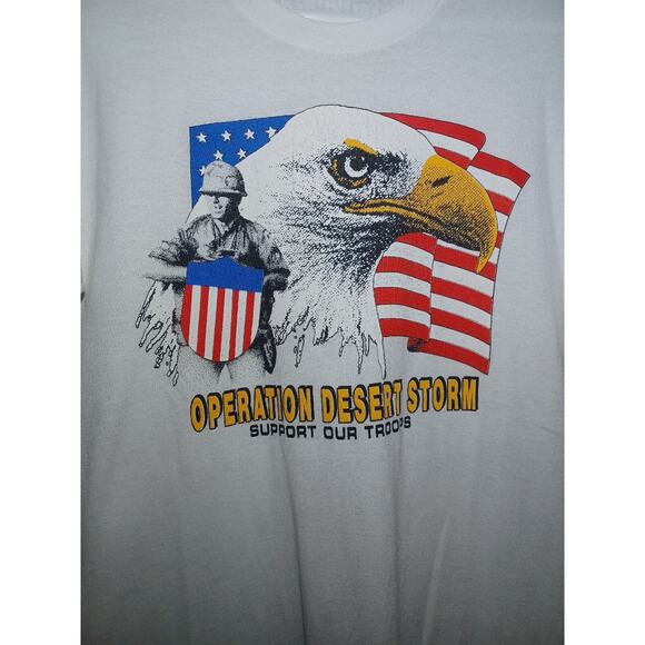 Vintage 90s Single-Stitch T-Shirt Operation DesertStorm Size L White House Tag - Picture 3 of 7